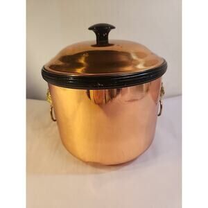 Vintage MCM Coppercraft Guild Copper Ice Bucket Brass 2 Lion Head Handles